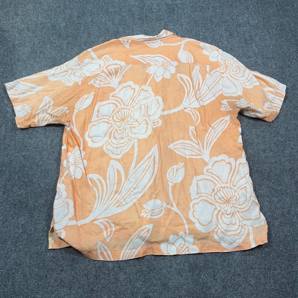 Tommy Bahama Floral Linen Button Up Shirt Mens XL Short Sleeve Coral Beach Relax - Picture 2 of 7